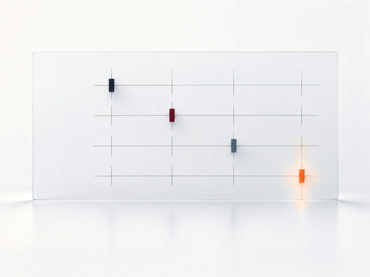 A reporting grid with four markers, the last one lit