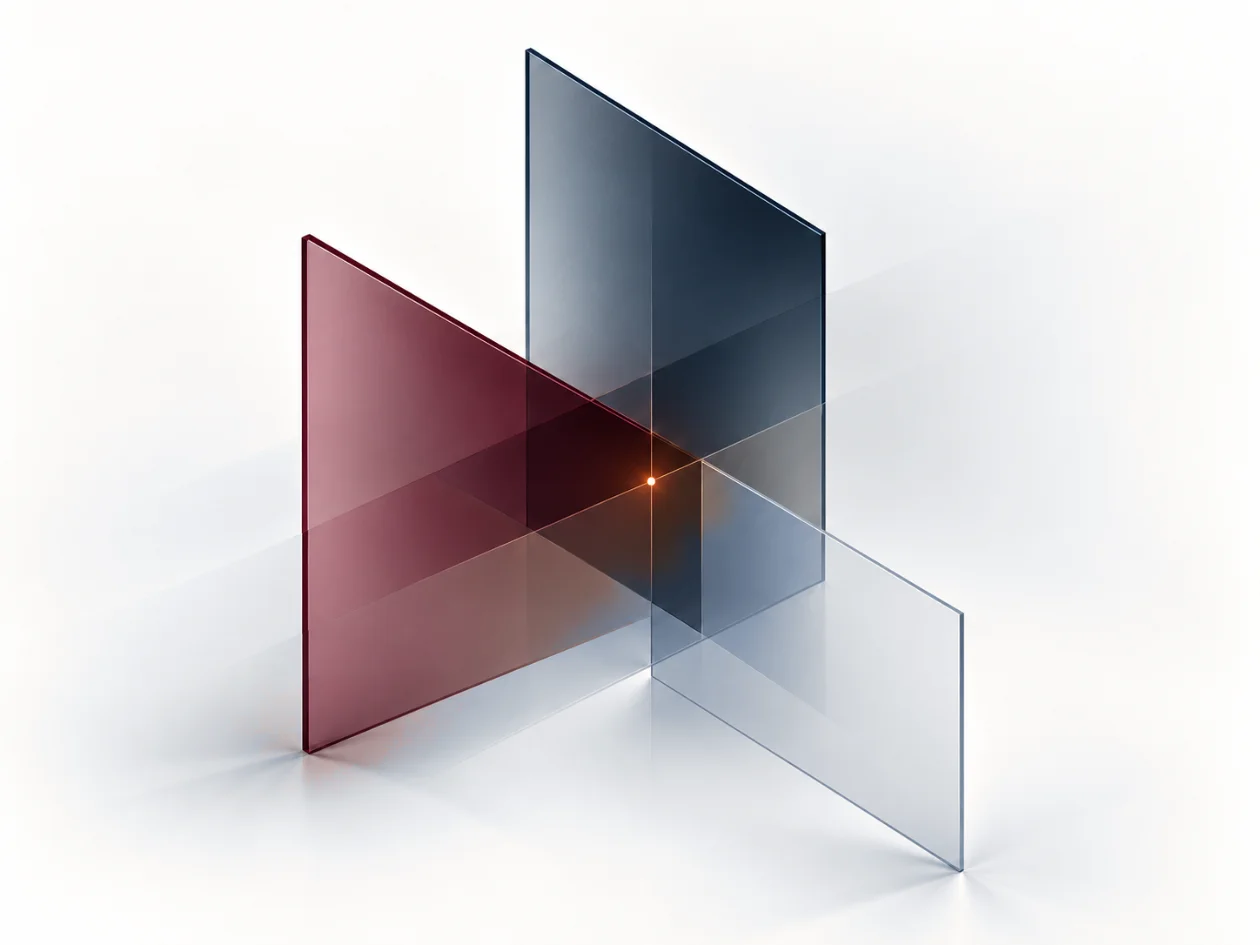 Three translucent planes meeting at one point